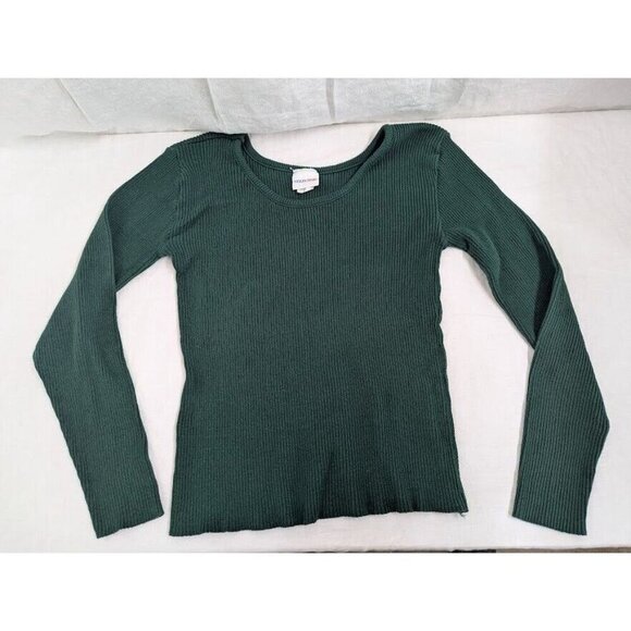 Styles to Go women's Large green scoop neck ribbed sweater 100% cotton Y2k SW10 - Picture 5 of 7